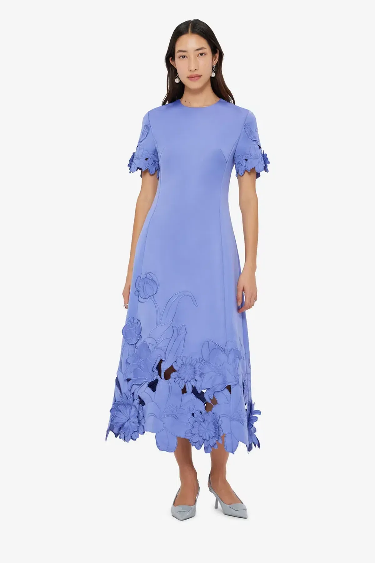 Leo Lin Caroline Applique Short Sleeve Midi Dress Moonlight  Size 8 - Image 2