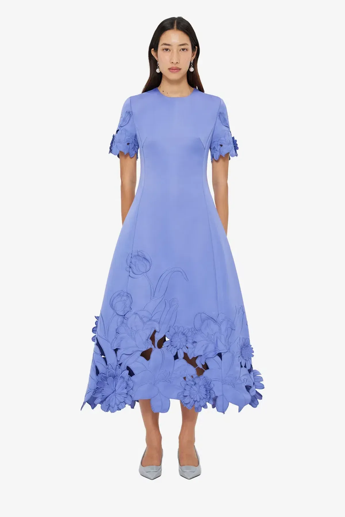 Leo Lin Caroline Applique Short Sleeve Midi Dress Moonlight  Size 8 - Image 1