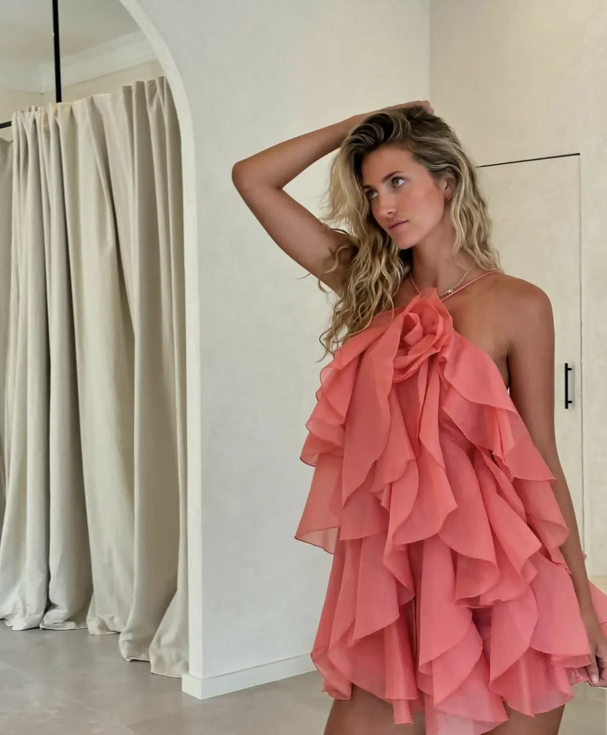 Aje Pandorea Layered Mini Dress Washed Coral Size 12 - Image 5
