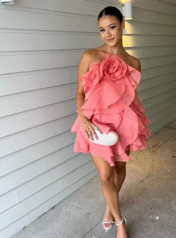 Aje Pandorea Layered Mini Dress Washed Coral Size 14 for rent on The Volte - image 4