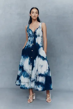 Aje Enigma Denim Midi Dress Tie Dye Indigo Size 12 for rent on The Volte - image 1