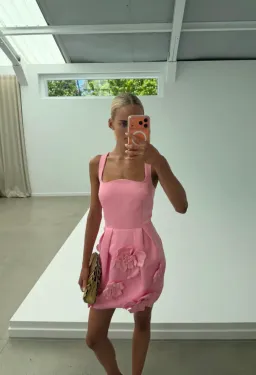 Leo Lin Piper Floral Appliqué Bell Shape Mini Dress Baby Pink Size 8 for rent on The Volte - image 5