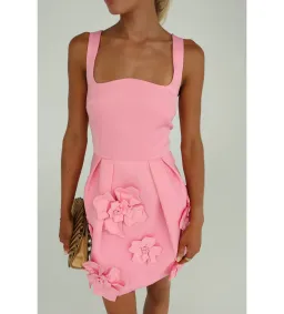 Leo Lin Piper Floral Appliqué Bell Shape Mini Dress Baby Pink Size 8 for rent on The Volte - image 4