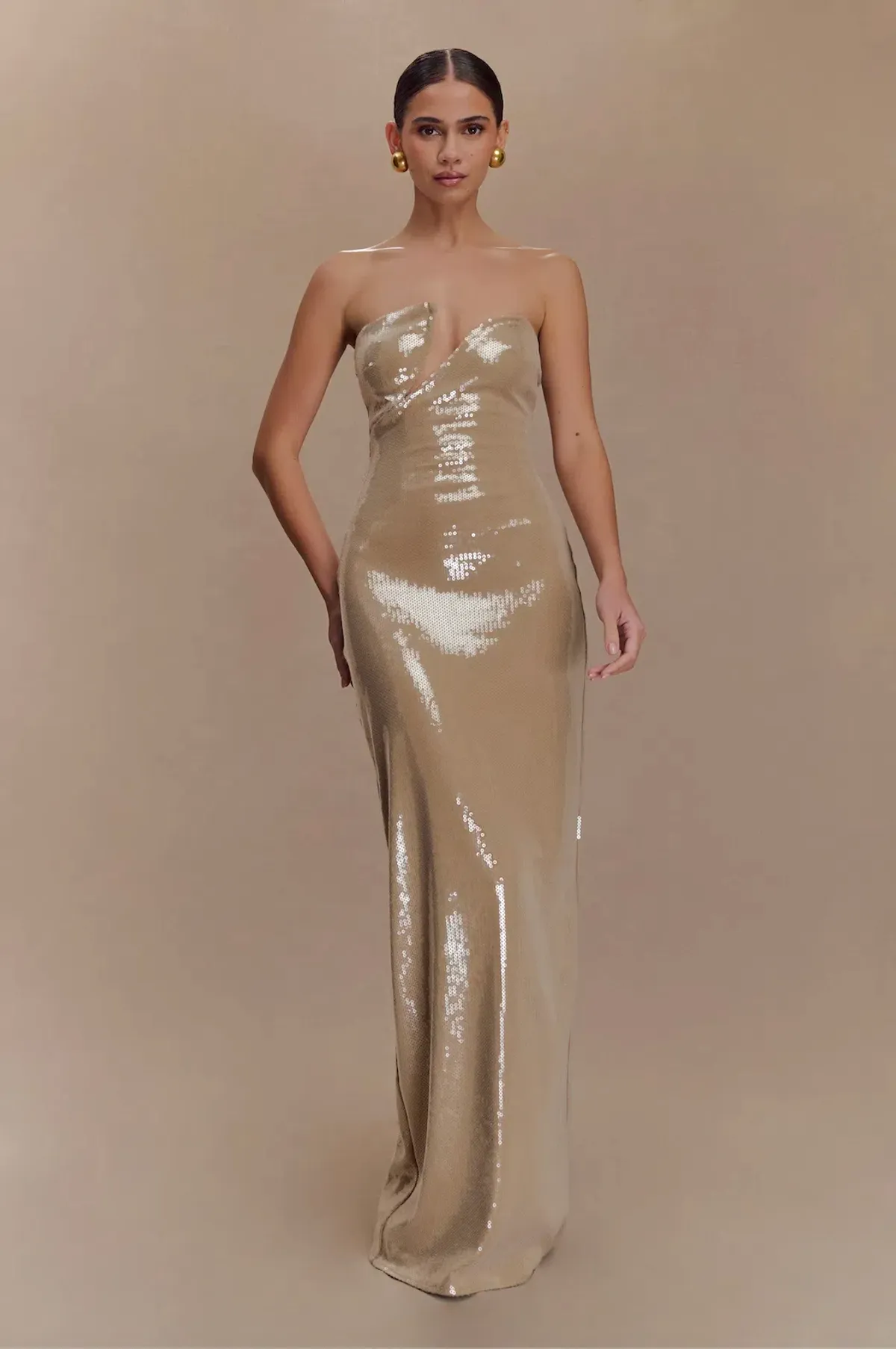 Winston Strapless Sequin Maxi Dress - Taupe - Image 1