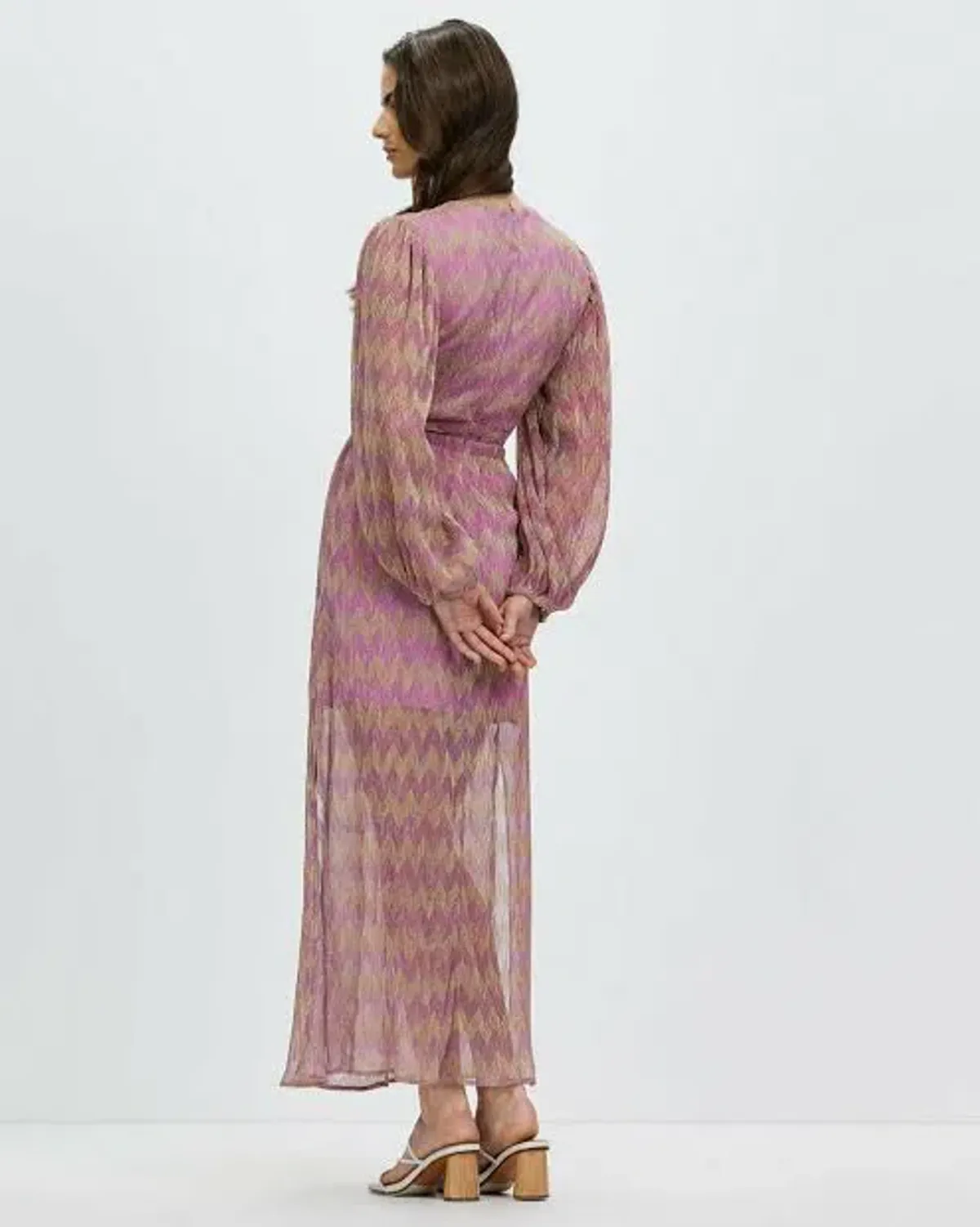 Suboo Ana Chevron Ring Front Maxi Dress in Pink and Gold Size S/ AU 8 - Image 5
