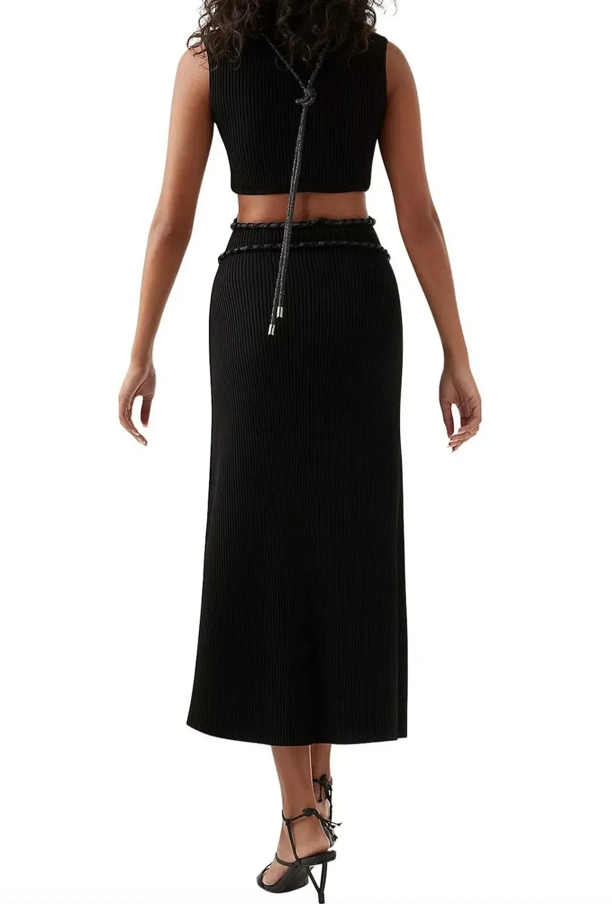 AJE Arp Cut Out Knit Midi Dress Black with Crystal Rope Detail Size M / AU 10 - Image 3