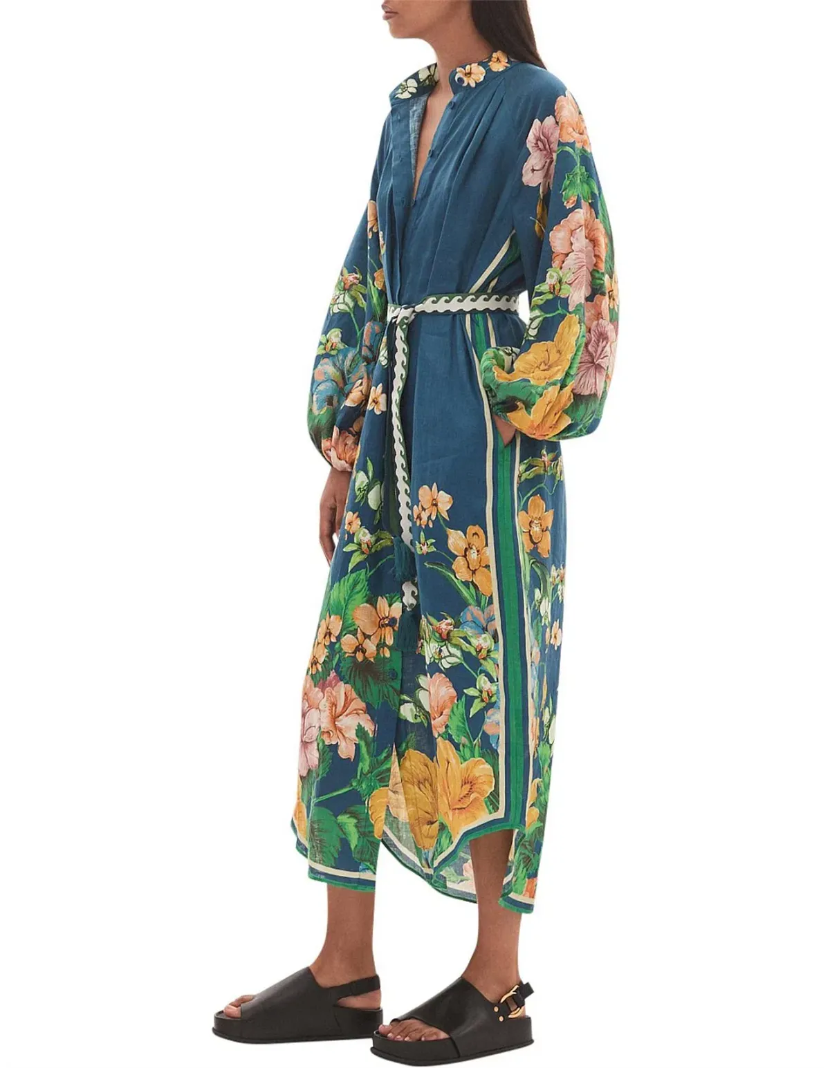 Alemais Lyla Midi Shirt Dress Blue Floral Size 16 - Image 5