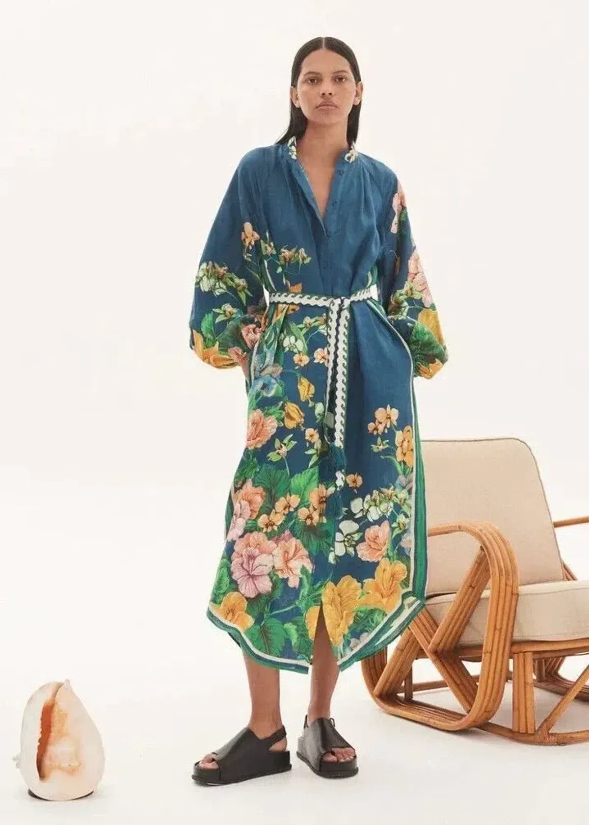 Alemais Lyla Midi Shirt Dress Blue Floral Size 16 - Image 1