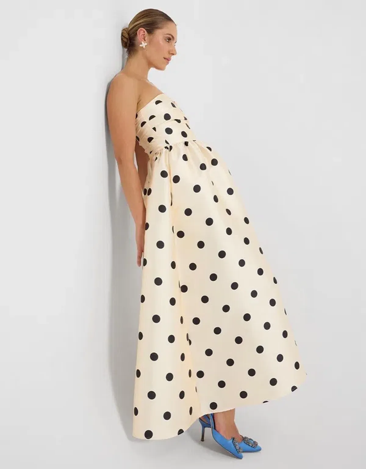 Pasduchas Dottie Strapless Midi Dress Cream and Dot Polka Size 8 - Image 2