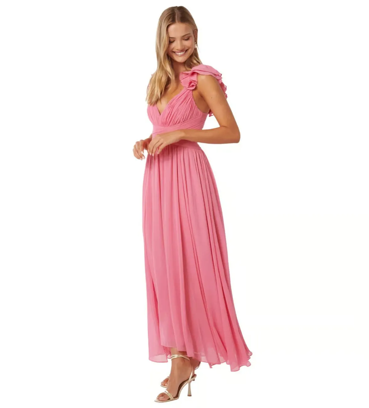 Forever New Selena Ruffle Shoulder Maxi in Pink Size AU12 - Image 2