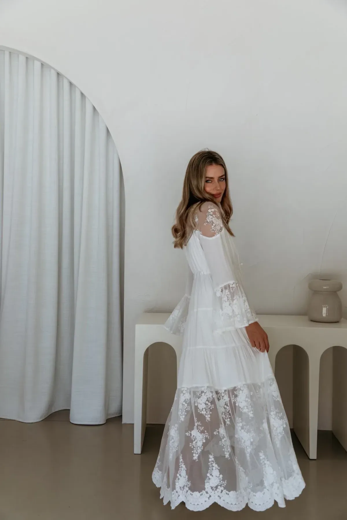 Coven & Co Boho Maternity Full Moon Lace Gown White Size M / AU 12 - Image 6