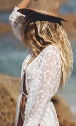 Coven & Co Boho Island Breeze Robe White Lace One Size for rent on The Volte - image 4