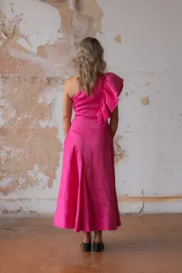 Aje Bonjour Asymmetric Midi Dress Fushsia Size 12 for rent on The Volte - image 3