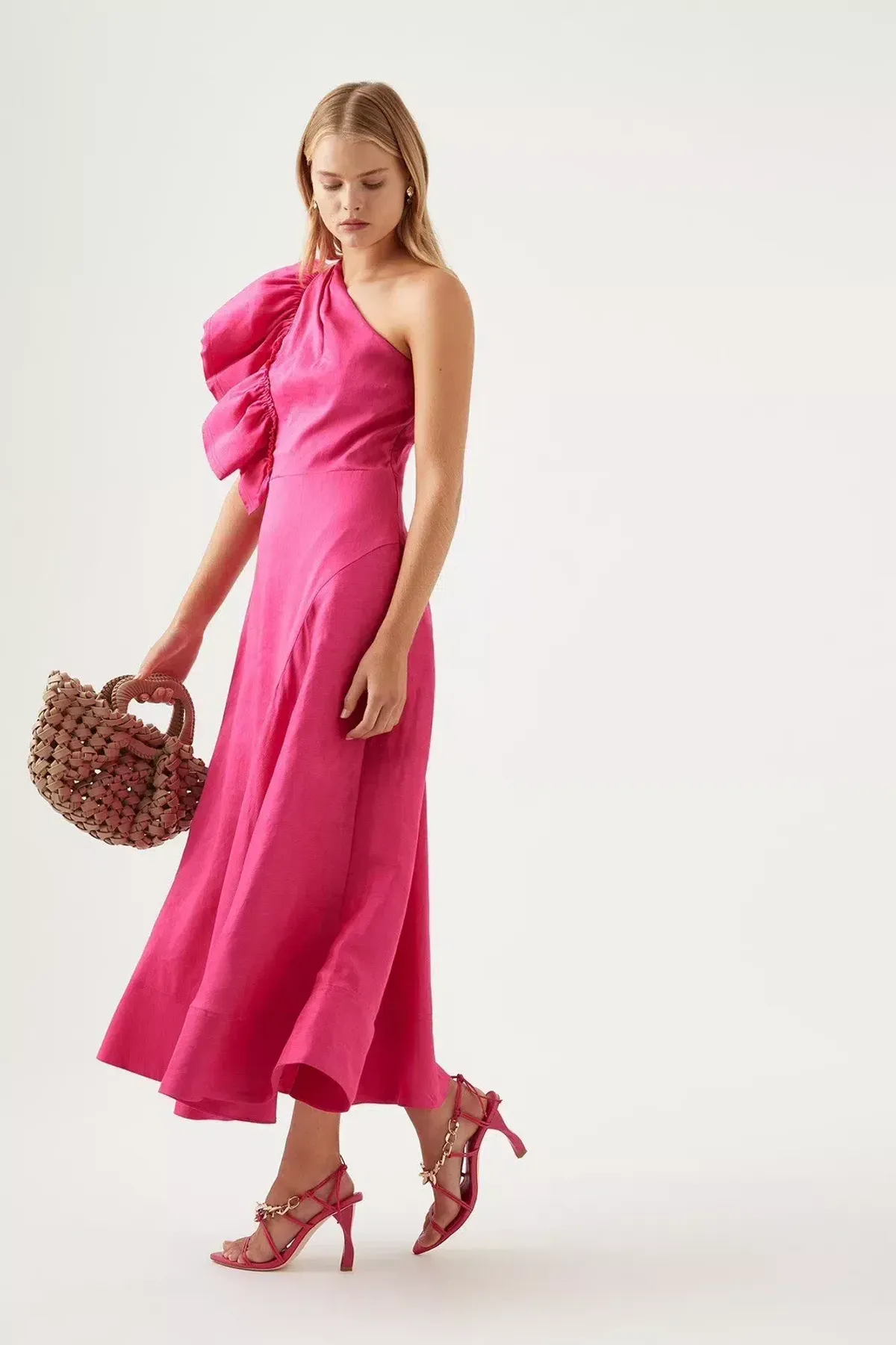 Aje Bonjour Asymmetric Midi Dress Fushsia Size 14 - Image 2