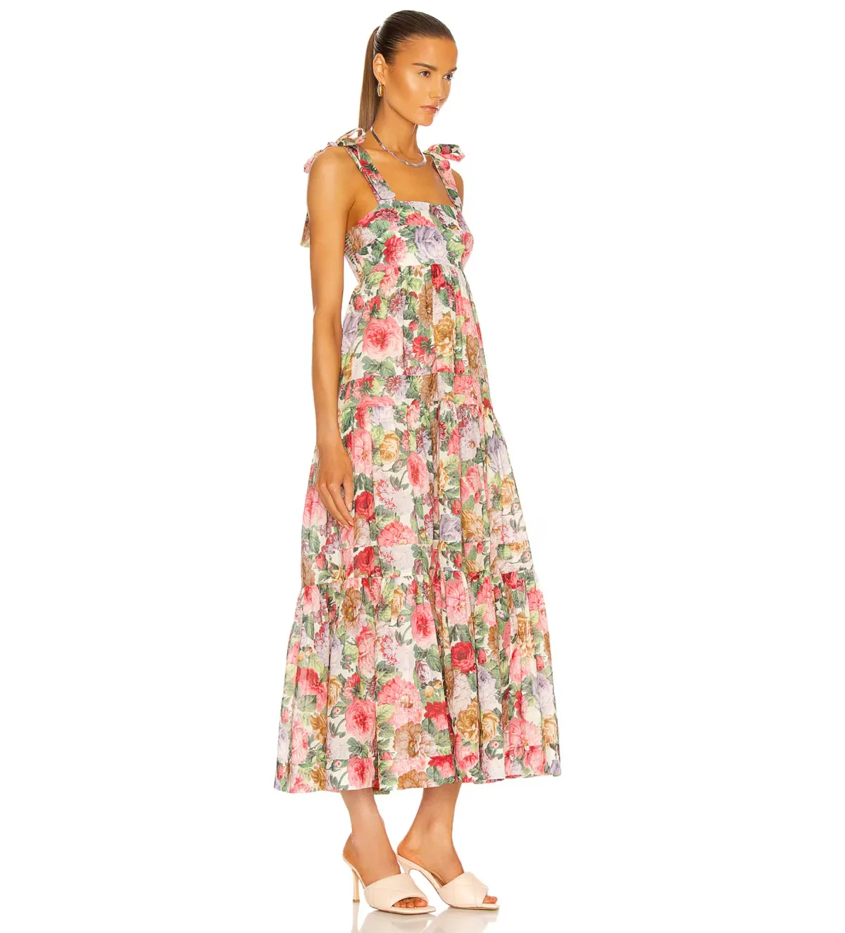 Zimmermann Mae Tie Shoulder Midi Dress in Rose Floral Size AU8 - Image 2