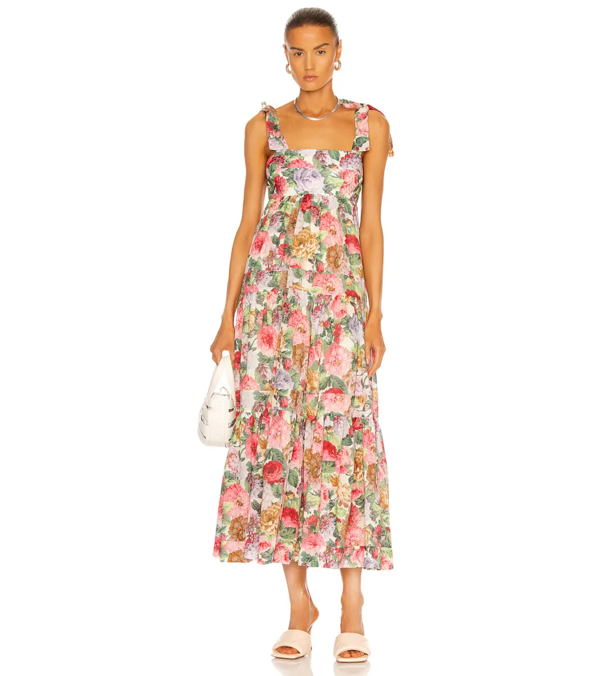 Zimmermann Mae Tie Shoulder Midi Dress in Rose Floral Size AU8 - Image 1