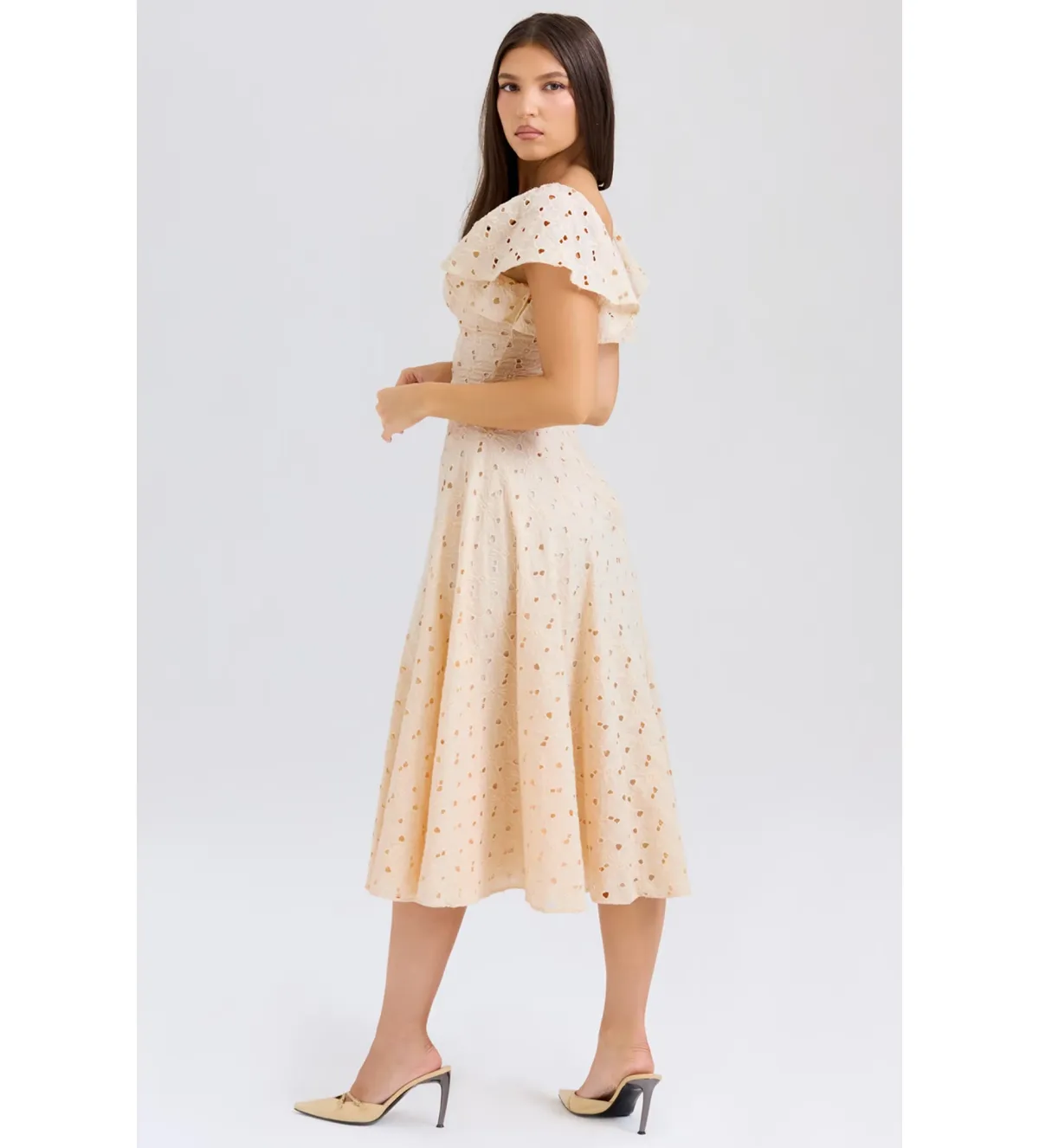 House of CB Amaya Midi Dress in Cream Tea Broderie Anglais Size L/AU12 - Image 3