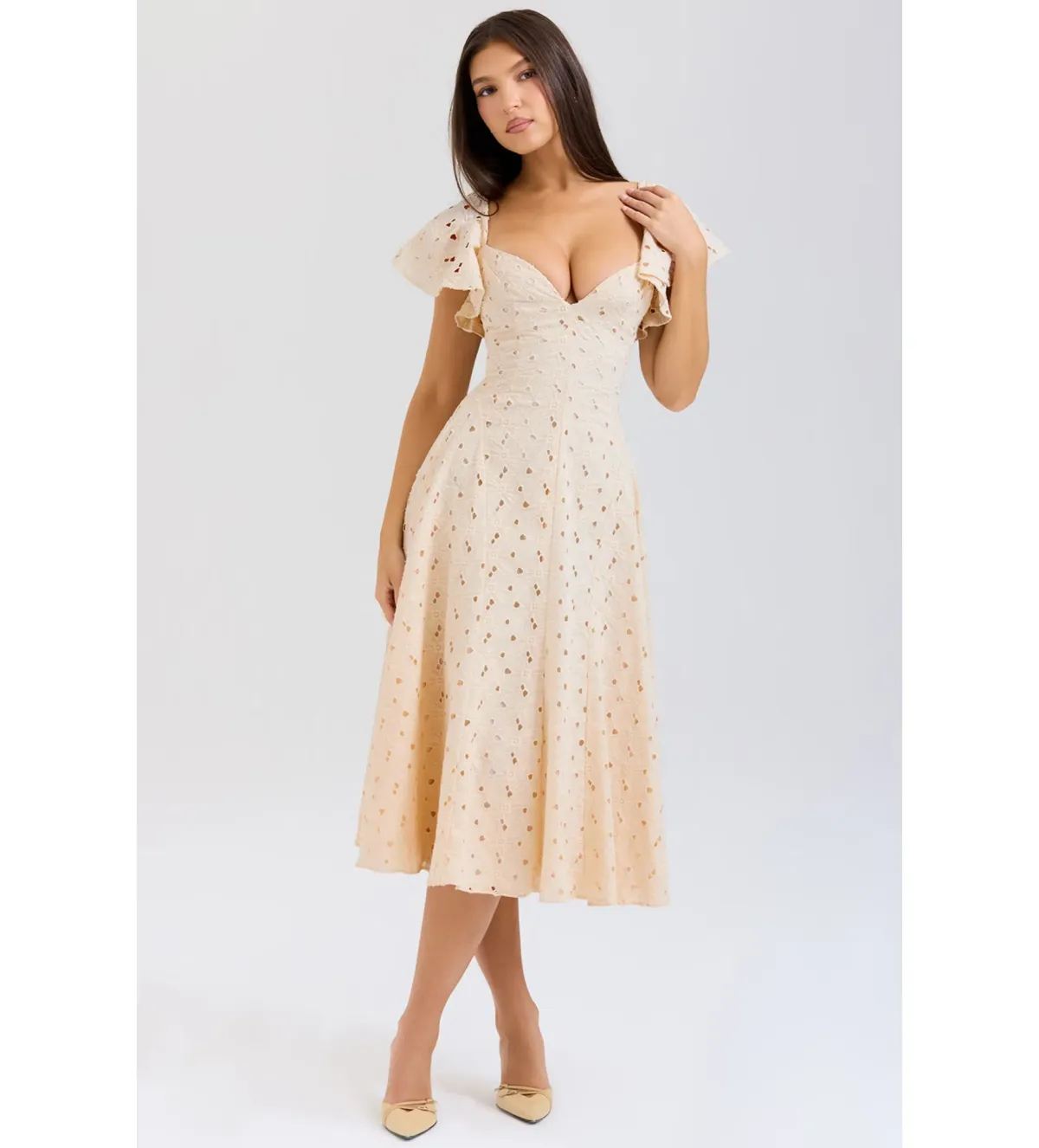 House of CB Amaya Midi Dress in Cream Tea Broderie Anglais Size L/AU12 - Image 2