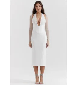 House of CB Yasmin Plunge Midi Dress in White Size 6  for rent on The Volte - image 1