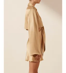 Shona Joy Oliviera Long Sleeve Tie Front Mini Dress in Gold Size 14 for rent on The Volte - image 4