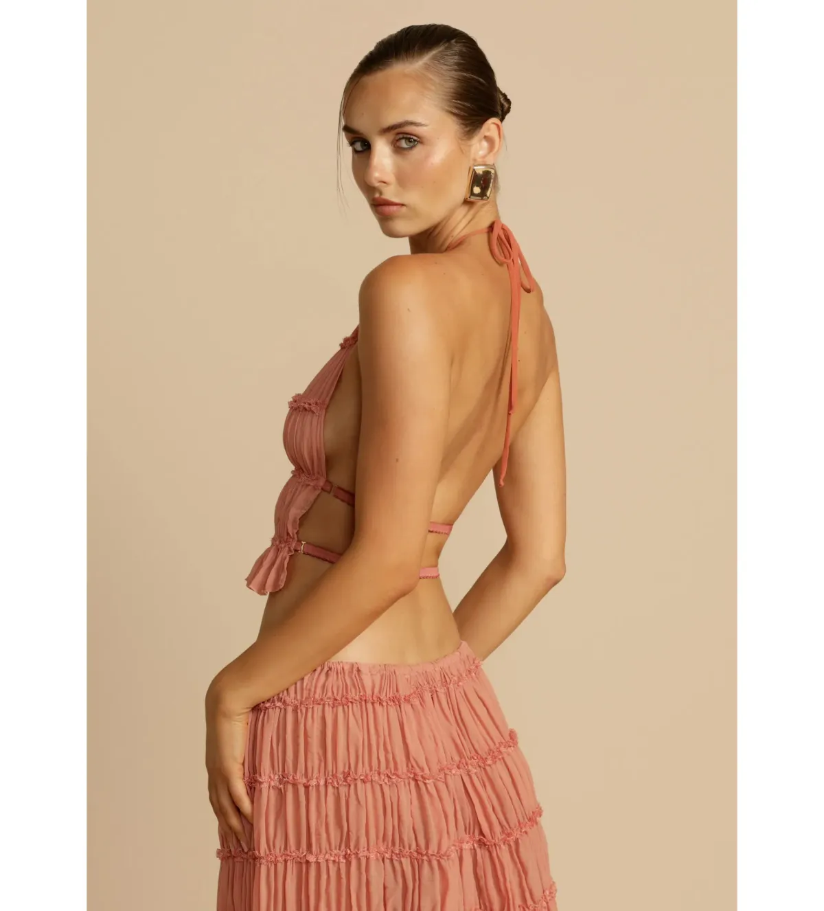 Arcina Ori Juliette Halter Maxi Dress in Peach Size 8 - Image 4
