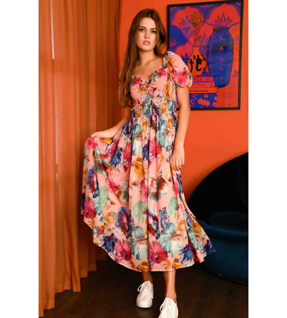 Coop Fish Out Of Water Sweet Hearts Content Midi Dress in Peach Size 16 - Image 1