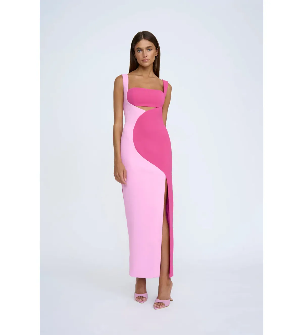 By Johnny Caterina Two Tone Curve Midi Dress in Pink Size 10 - Image 1