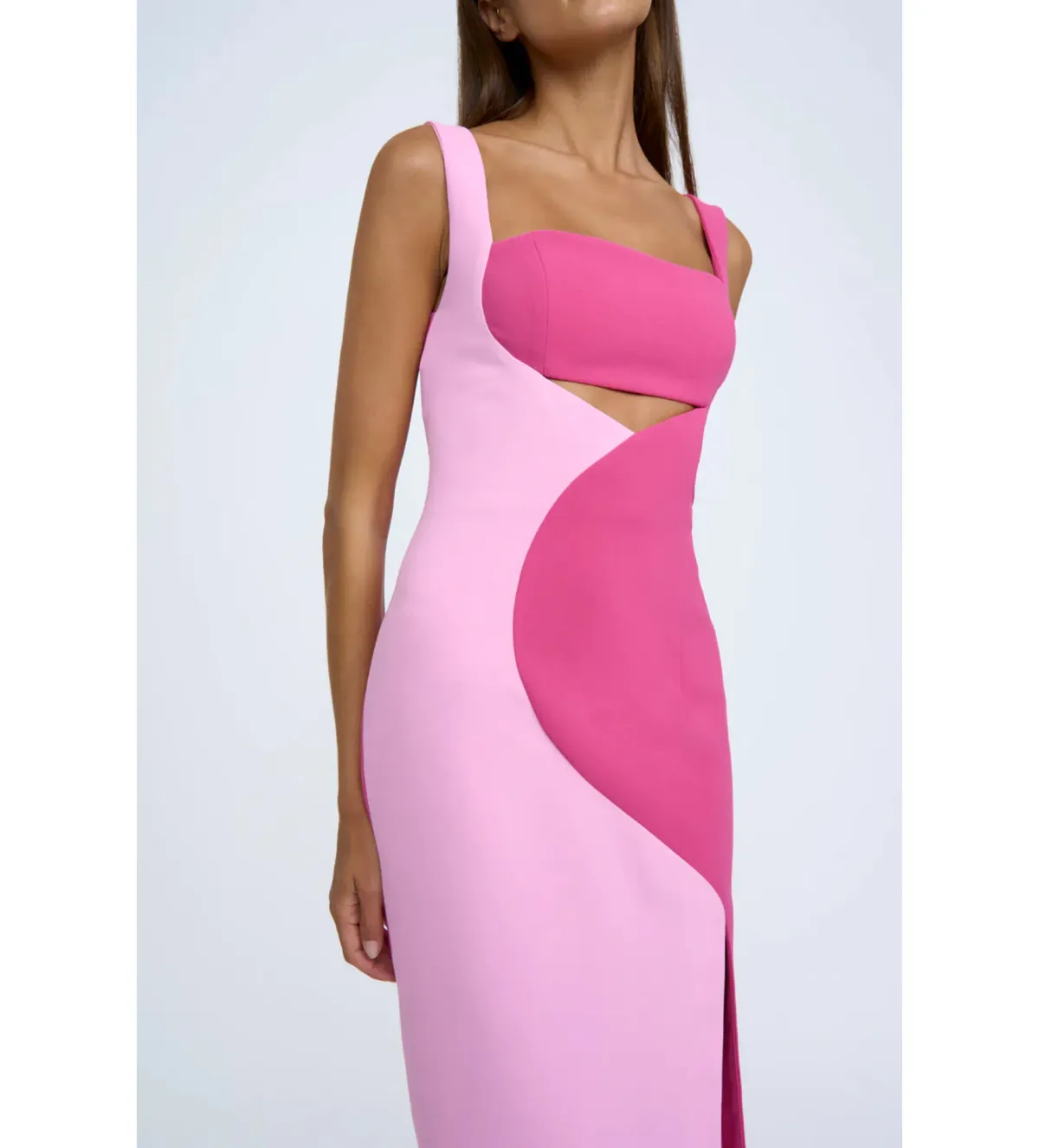By Johnny Caterina Two Tone Curve Midi Dress in Pink Size 10 - Image 4