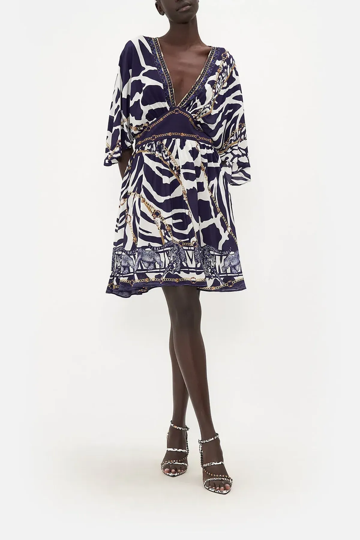 Camilla Short Waisted Dress, Wheres Your Head At Purple and White Size XL/AU 16 - Image 1