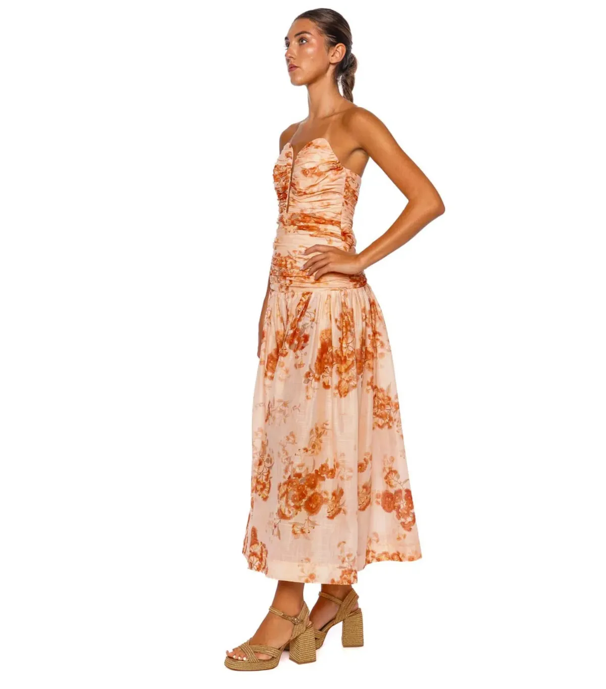 Zimmermann Cascadian Strapless Midi Dress Red Botanical Floral Size 1 / AU 10 - Image 2