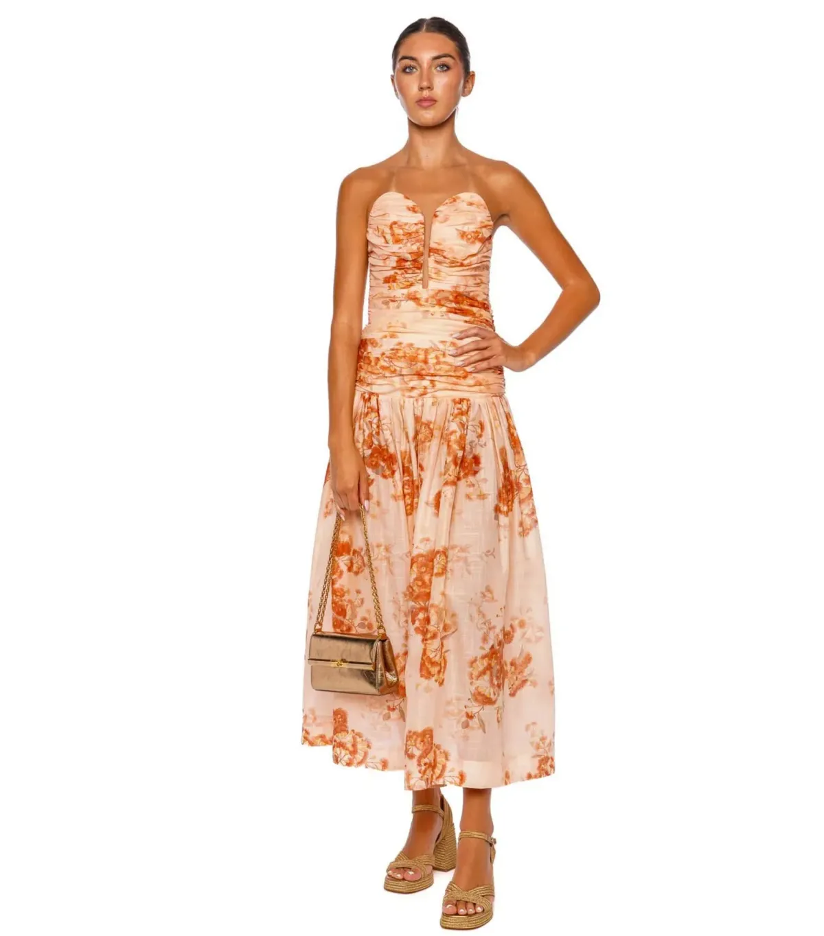 Zimmermann Cascadian Strapless Midi Dress Red Botanical Floral Size 1 / AU 10 - Image 1