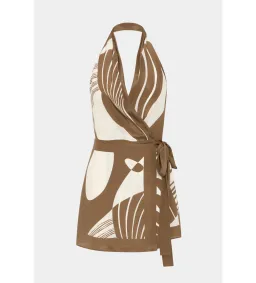 Almara Wrap Halter Mini Dress in Espresso Stripe Size 2 AU 10 for rent on The Volte - image 5