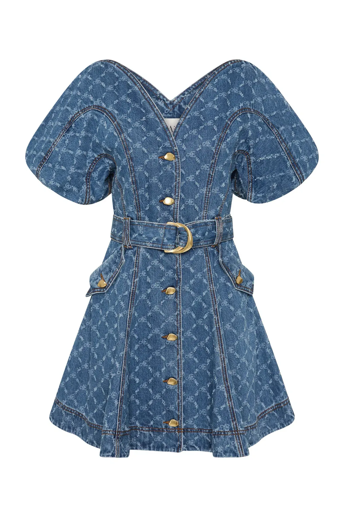 Aje Check Denim Mini Dress Diamond Logo Wash Size AU 14 - Image 7