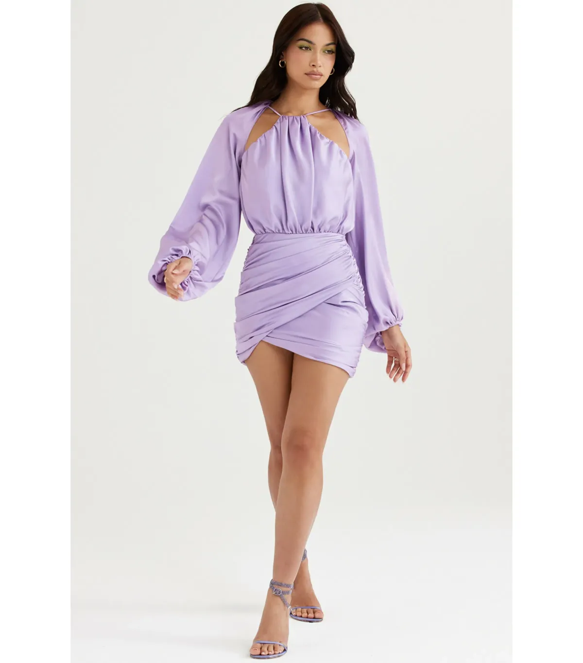House of CB Kate Satin Wrap Front Mini Dress Orchid Size AU 10 - Image 1