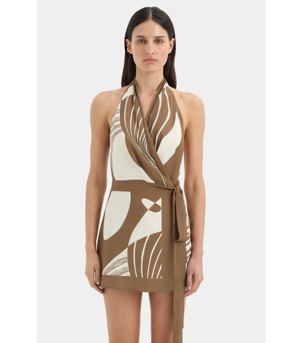 Sir the Label Almara Wrap Mini Dress Espresso Stripe Size 1 / AU 8 - Image 3