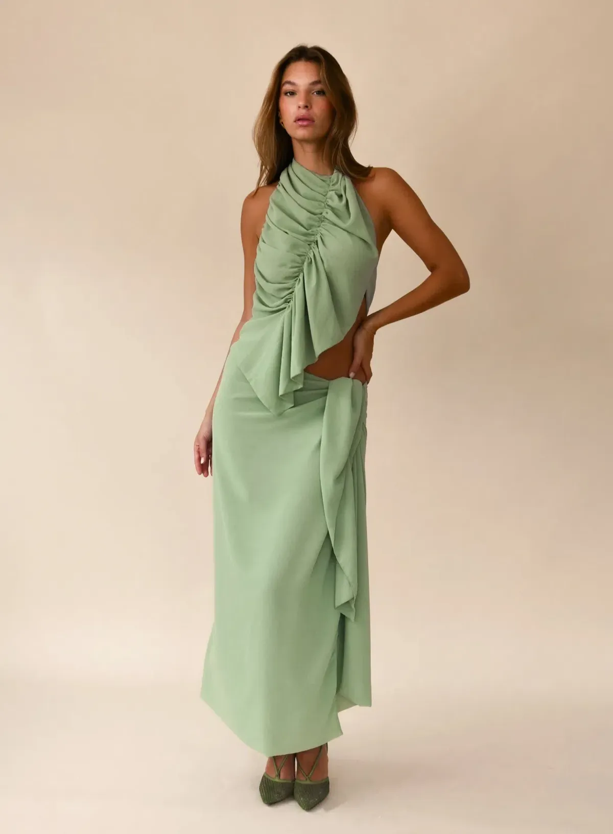 Koster Kulture Bobbies Halter Top XS / AU 6 and Maxi Skirt Size S / AU 8 Set in Pistachio  - Image 1