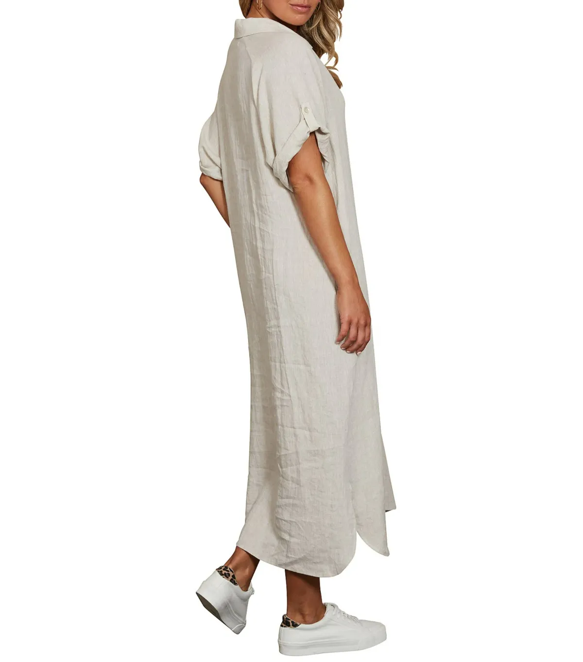 Eb And Ive Short Tab Sleeve Linen Studio Midi Shirt Dress Tusk Size M / AU 10 - Image 3