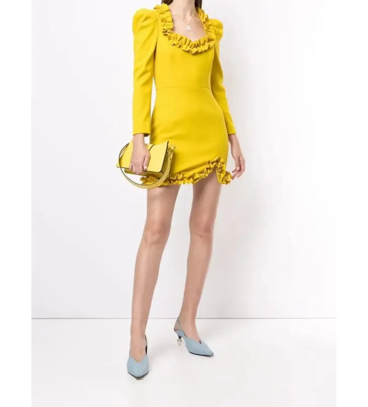 Rebecca Vallance Baci Long Sleeve Mini Dress Yellow Size AU 14 - Image 1