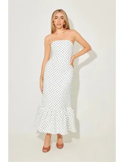 Odd Muse Strapless Peplum Midi Dress in White Polka Dot Size M/AU10 for rent on The Volte - image 1