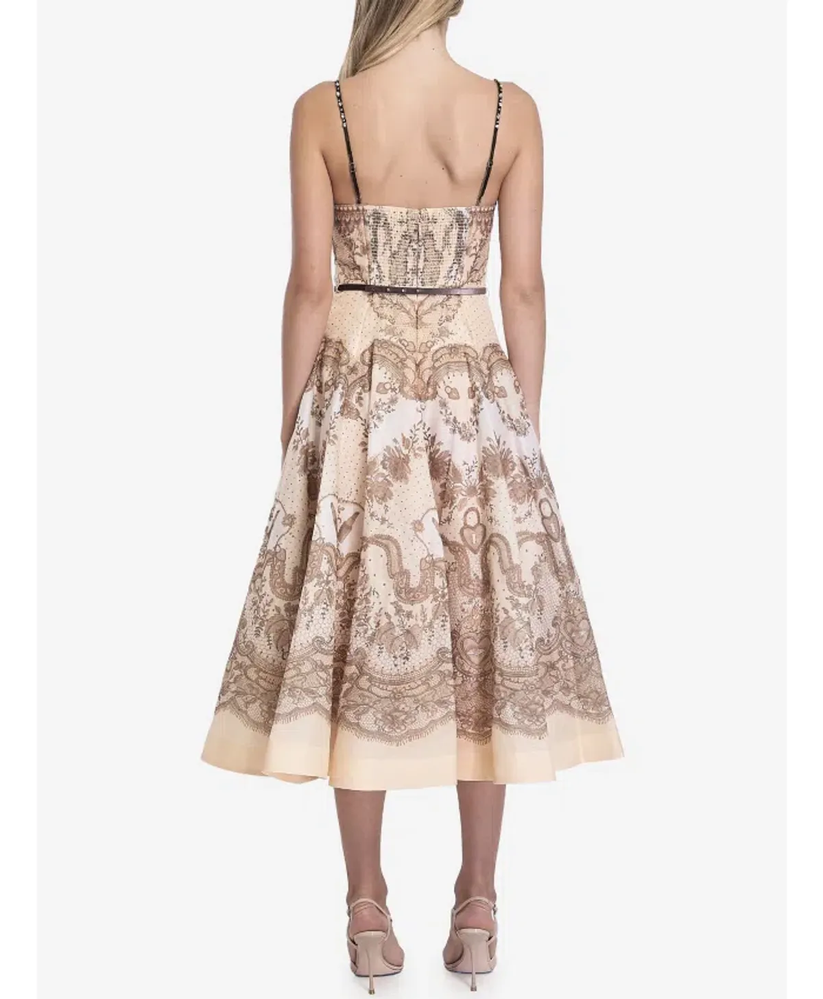 Zimmermann Crush Twist Front Midi Dress in Peach Lace Print Size0/AU8 - Image 3