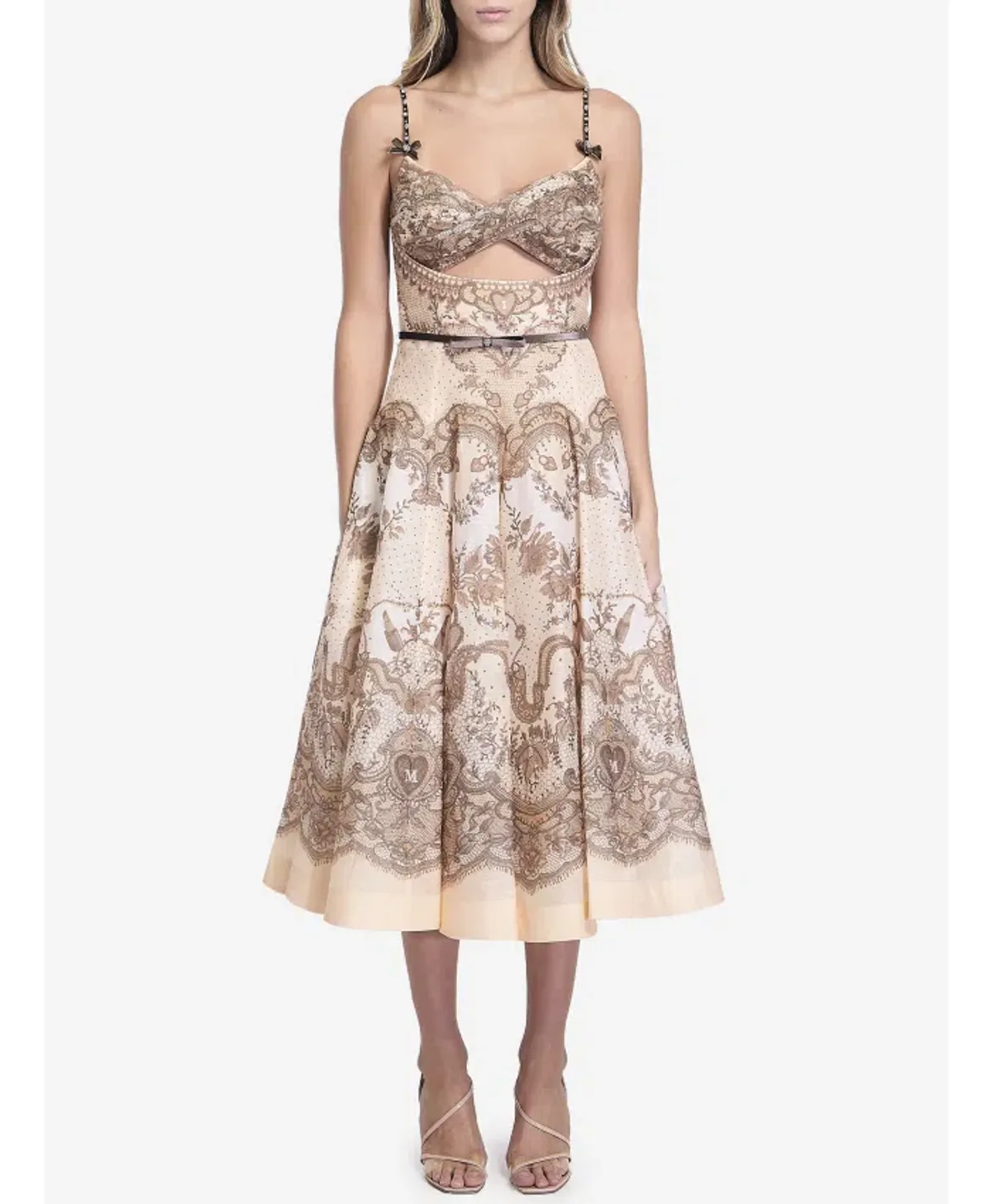 Zimmermann Crush Twist Front Midi Dress in Peach Lace Print Size0/AU8 - Image 4