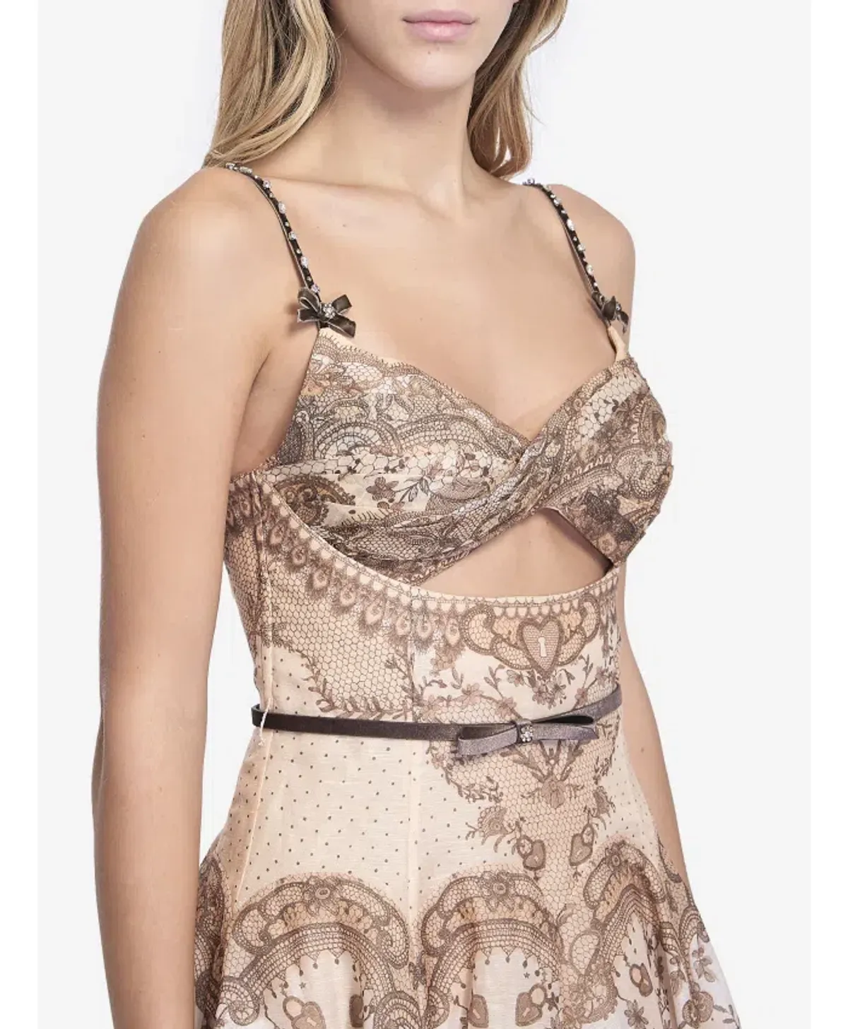 Zimmermann Crush Twist Front Midi Dress in Peach Lace Print Size0/AU8 - Image 2
