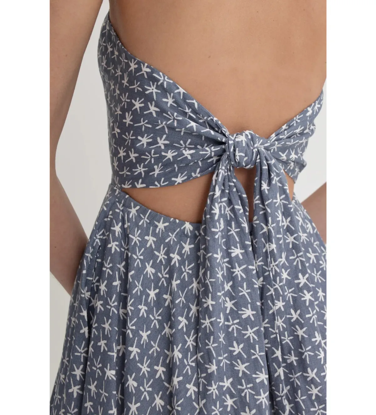 Scanlan Theodore Linen Printed Halter Midi Dress Blue White Size AU 6 - Image 6