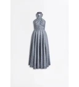Scanlan Theodore Linen Printed Halter Midi Dress Blue White Size AU 6 for rent on The Volte - image 9