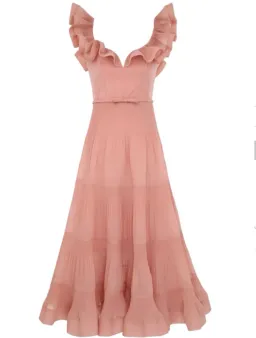 Zimmermann Pleated Frill Midi Dress Lipstick Pink Size 1/ AU 10 for rent on The Volte - image 1