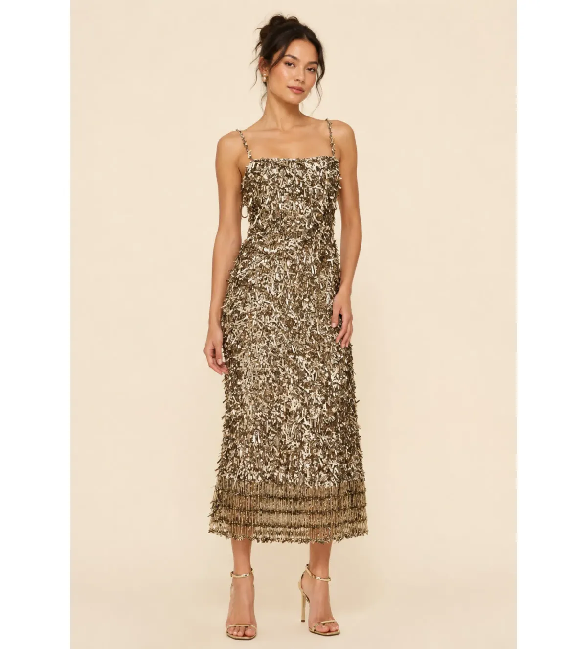 Rachel Gilbert Posie Midi Dress in Gold Size 3/AU12 - Image 1