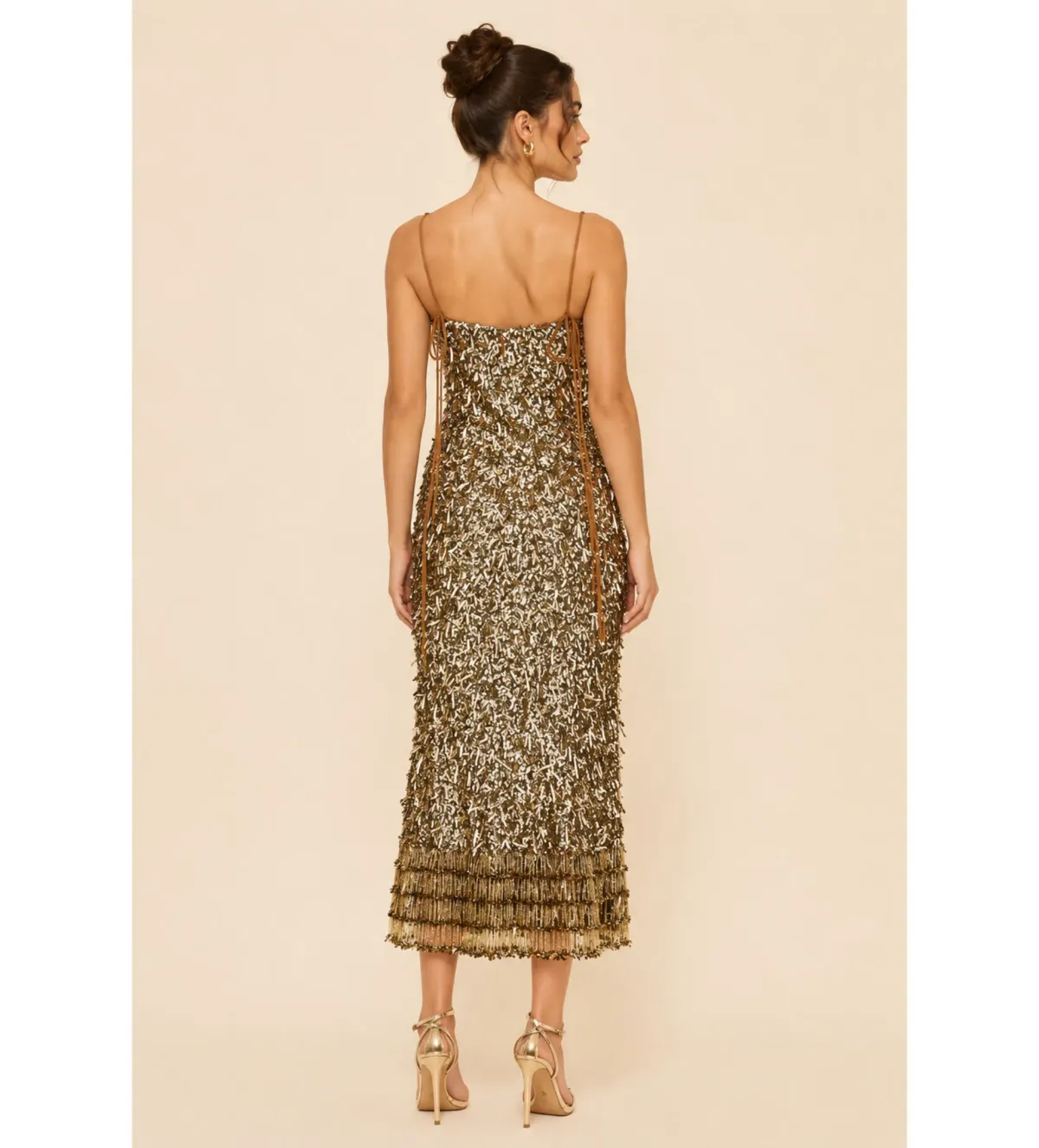 Rachel Gilbert Posie Midi Dress in Gold Size 3/AU12 - Image 2