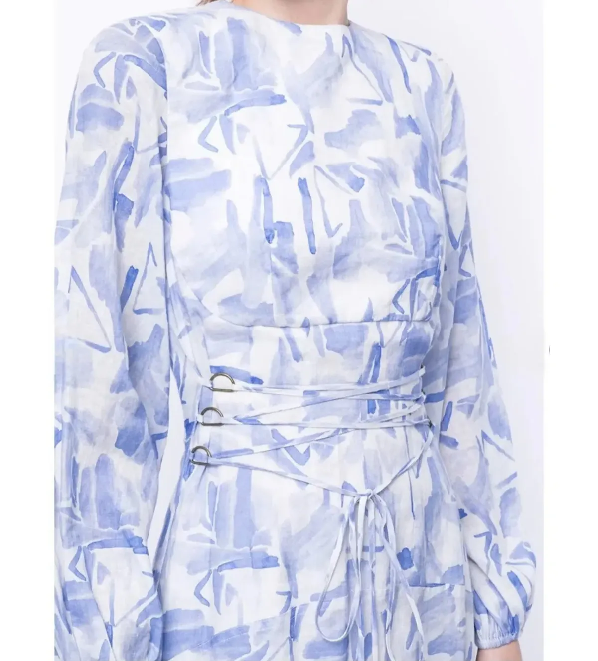 Rachel Gilbert Faris Abstract Print Dress Blue/White Size 3/AU12 - Image 3