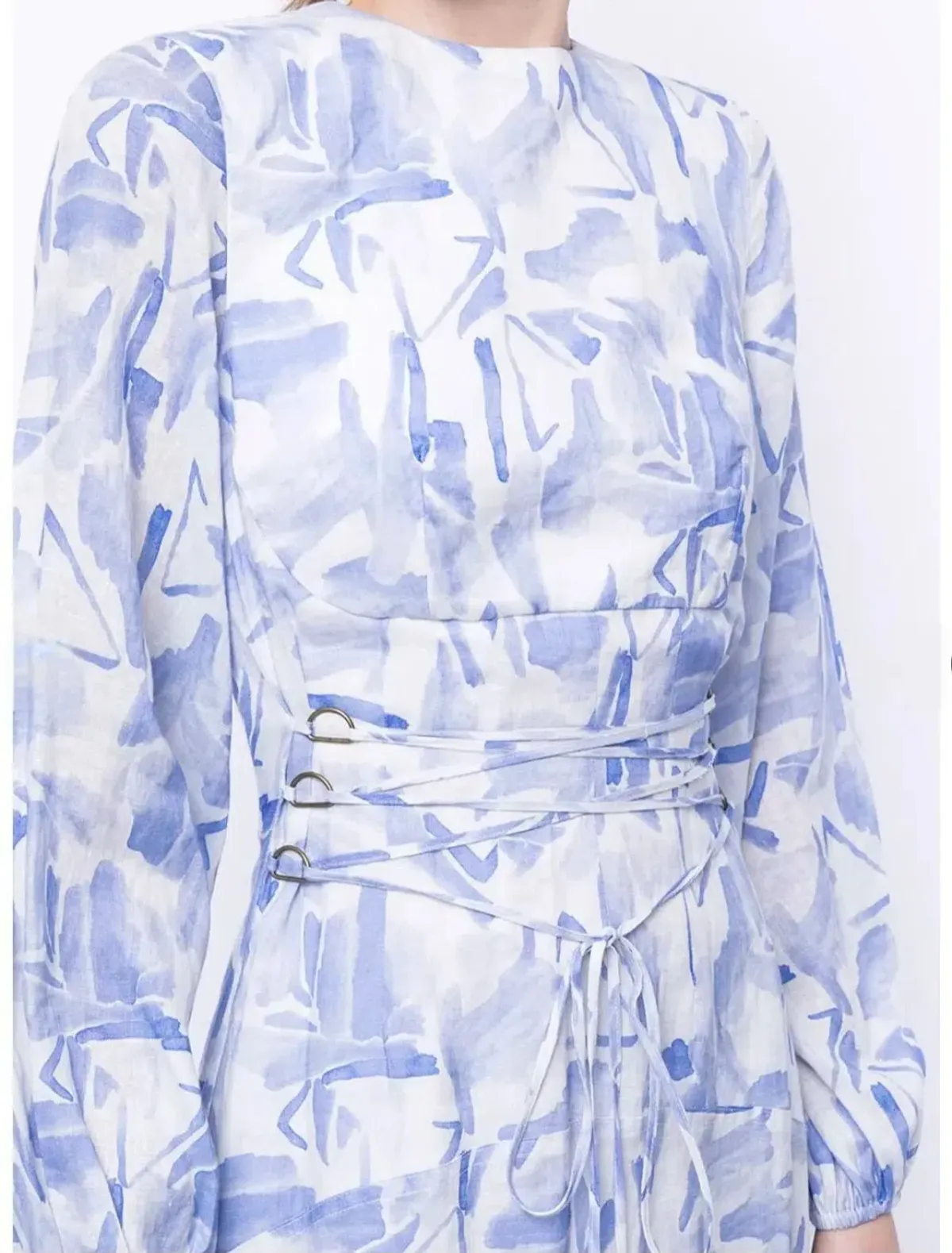 Rachel Gilbert Faris Abstract Print Dress Blue/White Size 3/AU 14 - Image 5