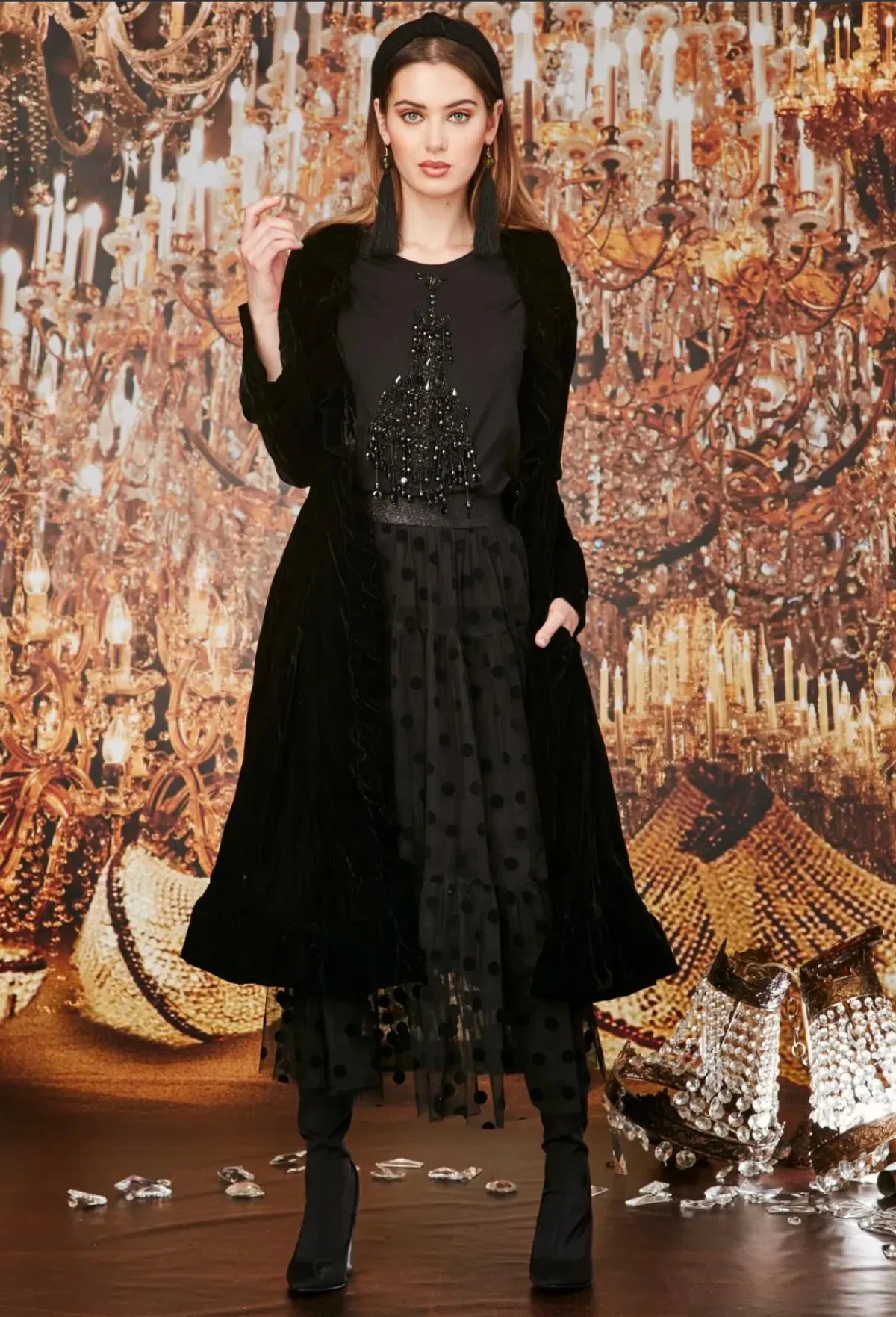 Trelise Cooper Tiers In The Stars Skirt Black Tulle Polka Dots Size L - Image 3